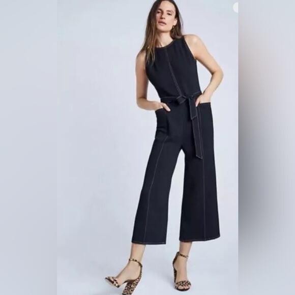 Greylin Anthropologie Wide Leg Colleen Stitched Small Jumpsuit Black Utility - Picture 1 of 9